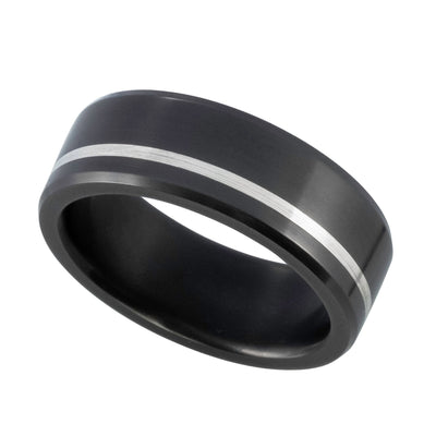 Elysium Ares Offset Silver Inlay Black Diamond Wedding Ring