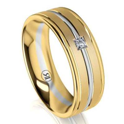 The Barrington Two Tone White Gold Groove Diamond Mens Wedding Ring