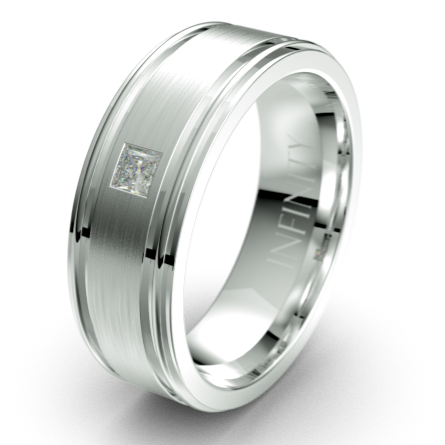 Dual Grooved Edge Diamond Platinum Wedding Ring
