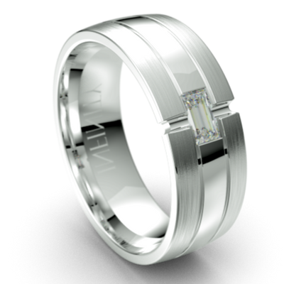 Brushed Edges Grooved Baguette Diamond Platinum Wedding Ring (IN1257D)