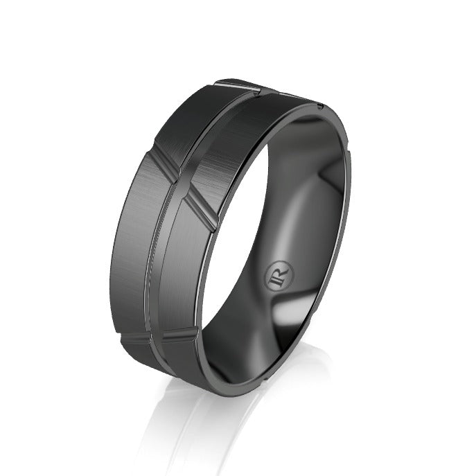 指輪・リング JOHO year and month ring black The Zigzag Groove Black Zirconium Wedding Ring - Comfort Fit