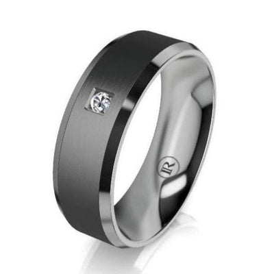 The Henry Black Zirconium and Grey Zirconium Bevelled Edge Diamond Wedding Ring