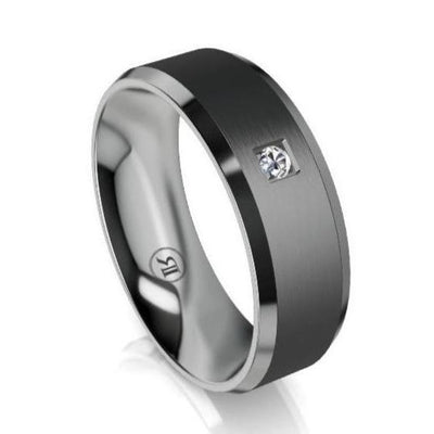 The Henry Black Zirconium and Grey Zirconium Bevelled Edge Diamond Wedding Ring