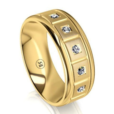 The Lancaster Yellow Gold Diamond Mens Wedding Ring
