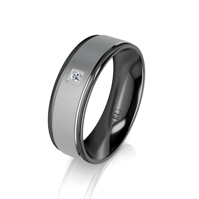 The Kingsley Black and Grey Zirconium Diamond Wedding Ring