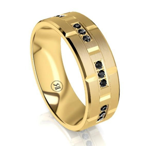 The Elliott Yellow Gold & Black Diamond Mens Wedding Ring