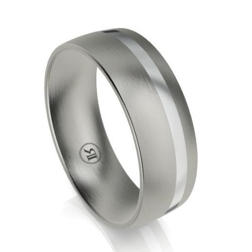 Round Titanium and Offset Polished Gold Groove Wedding Ring (IN6001)