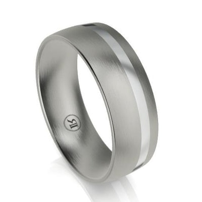 Round Titanium and Offset Polished Gold Groove Wedding Ring (IN6001)