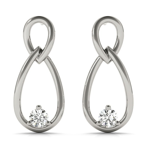 A pair of lab grown diamond infinity fashion earrings with a white gold setting.