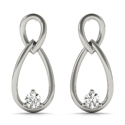 A pair of lab grown diamond infinity fashion earrings with a white gold setting.