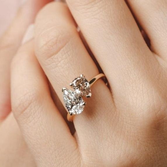 Lara Toi et Moi Pear Champagne and Lab Diamond Ring – KAVALRI