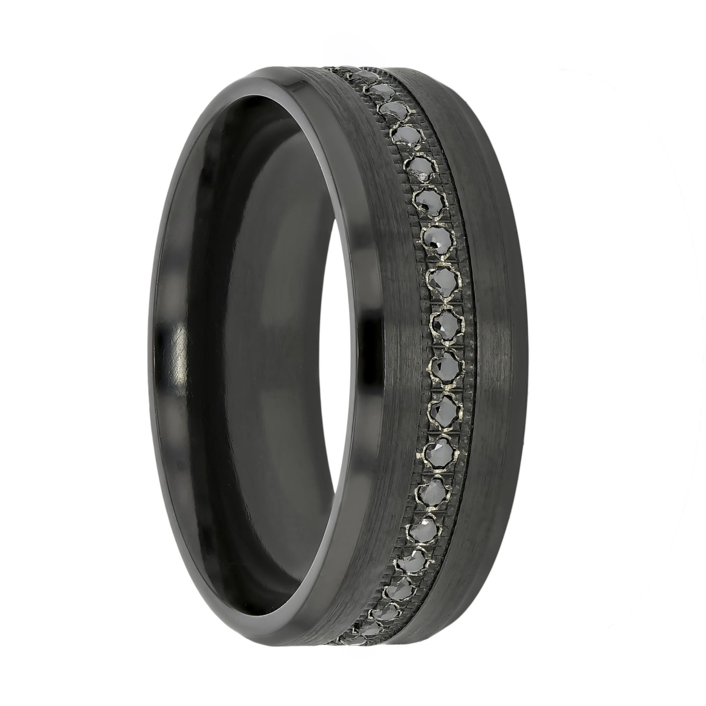 Black Zirconium with Black Diamond Stripe Wedding Ring – KAVALRI