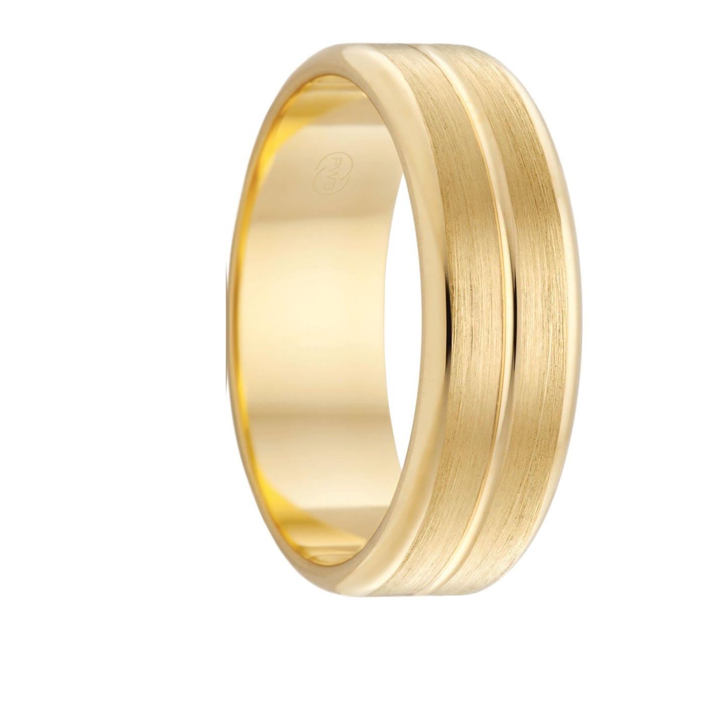 Yellow Gold Grooved Mens Wedding Ring with Grain Finish (F3639)