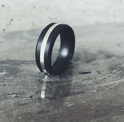 Elysium Matte Black Diamond Wedding Ring with Platinum Inlay
