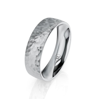 Hammered Quarter Round Platinum Wedding Ring