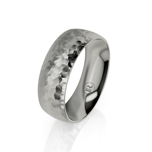 Hammered High Dome Titanium Wedding Ring (AD)