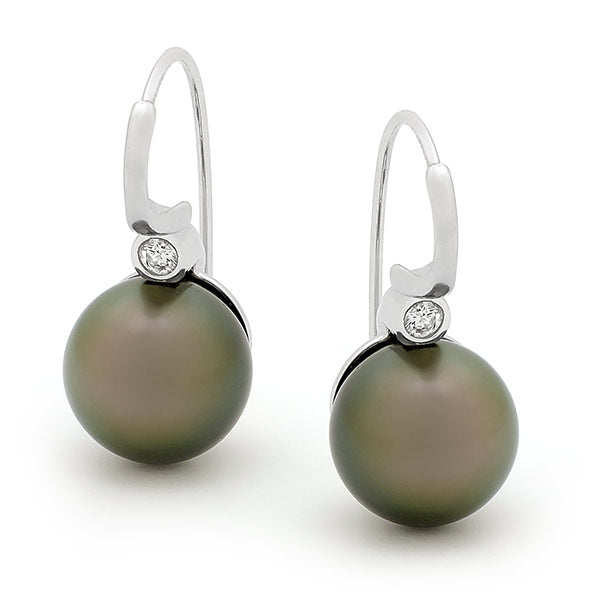 South Sea Pearl & Diamond Cup Pearl Earrings