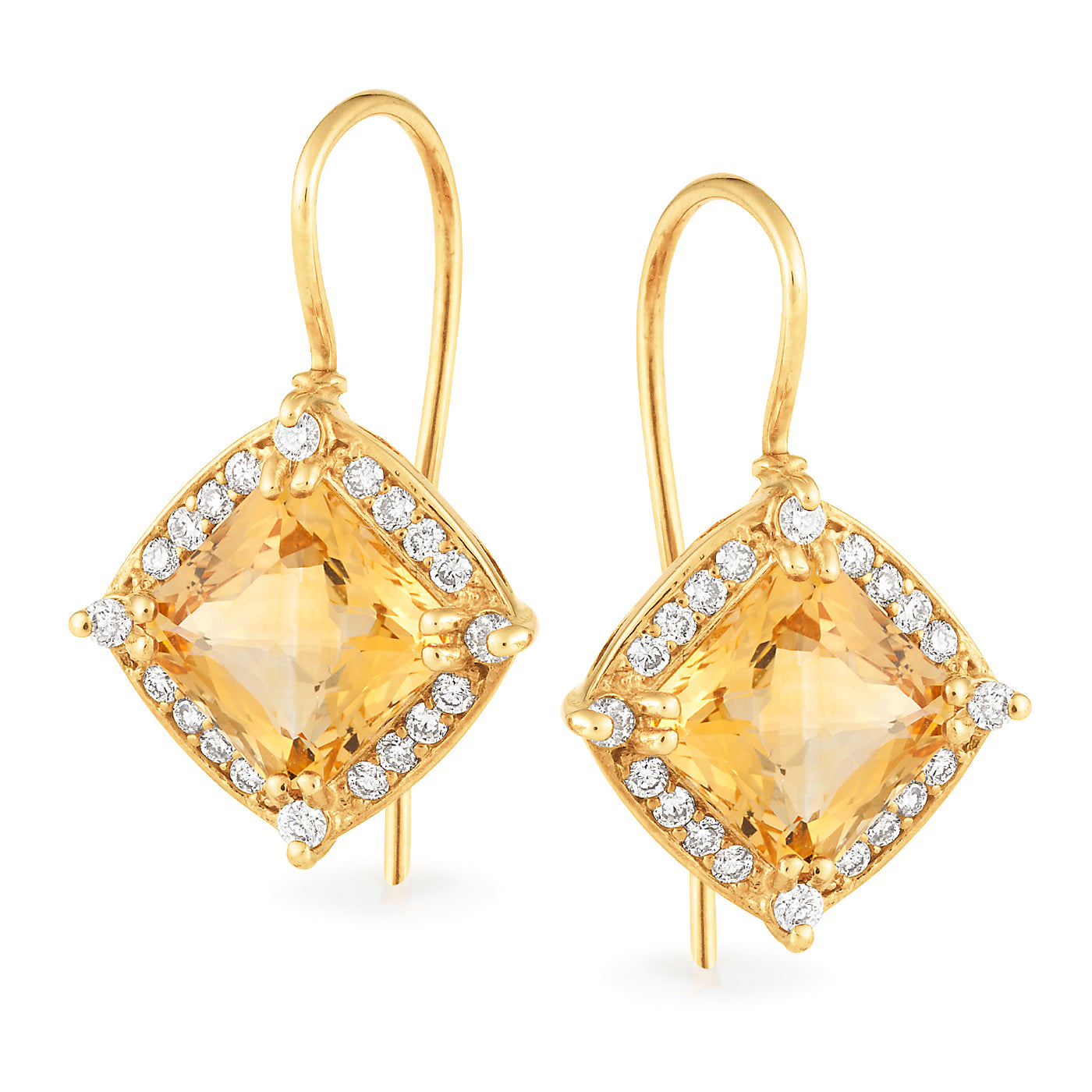 Citrine & Diamond Claw Set Shepherd Hook Earrings