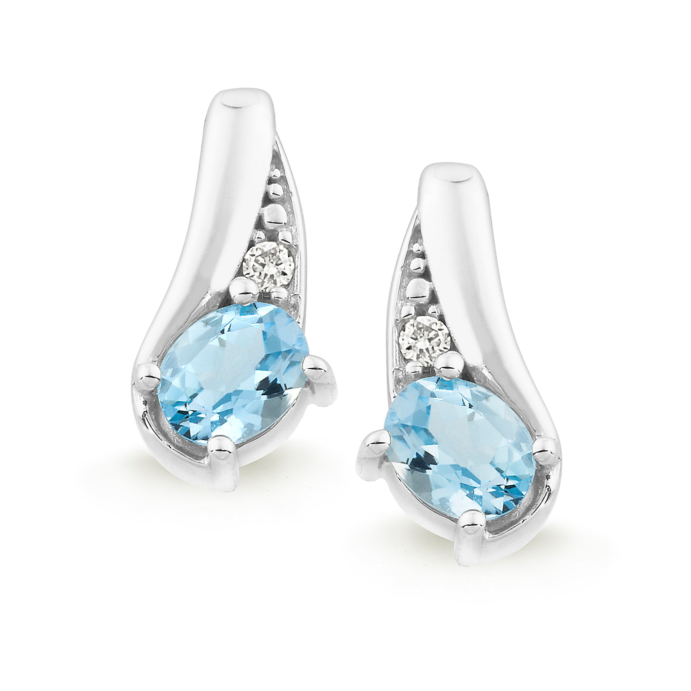 Aquamarine & Diamond Claw/Bead Set Stud Earrings