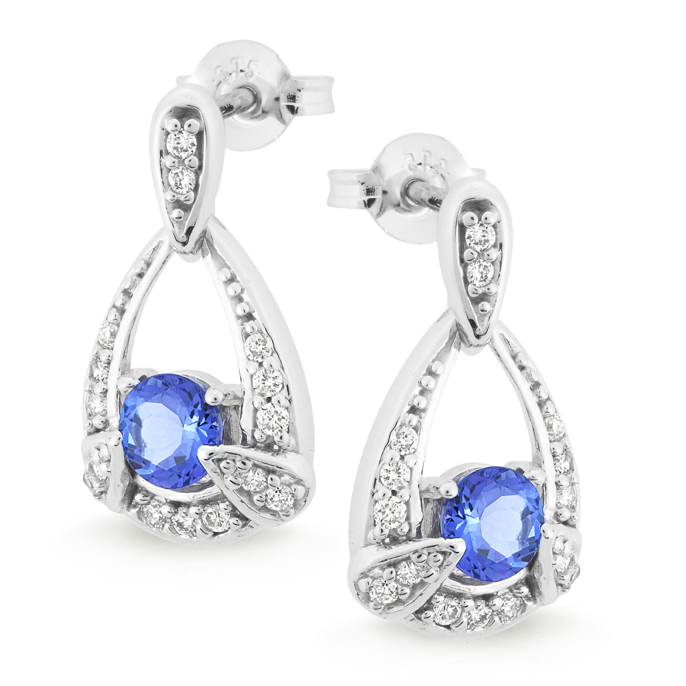 Tanzanite & Diamond Claw/Bead Set Stud Earring