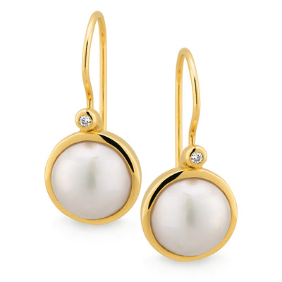 Mabe Pearl & Diamond Drop Pearl Earrings
