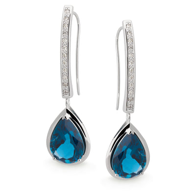 London Blue Topaz & Diamond Bezel/Bead Set Shepherd Hook Earrings