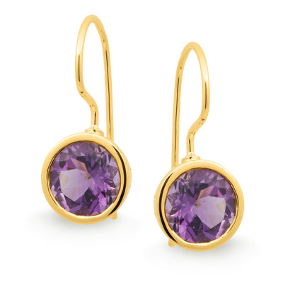 Amethyst Bezel Set Shepherd Hook Earrings