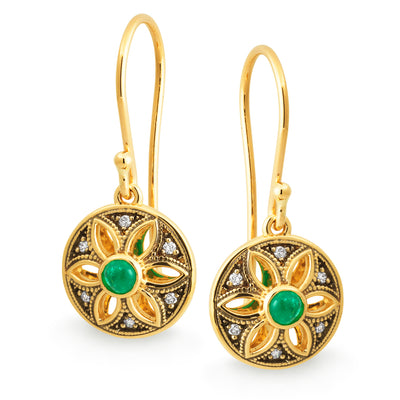 Emerald & Diamond Bezel/Bead Set Coloured Stone Earrings