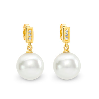 South Sea Pearl & Diamond Drop Pearl Earrings
