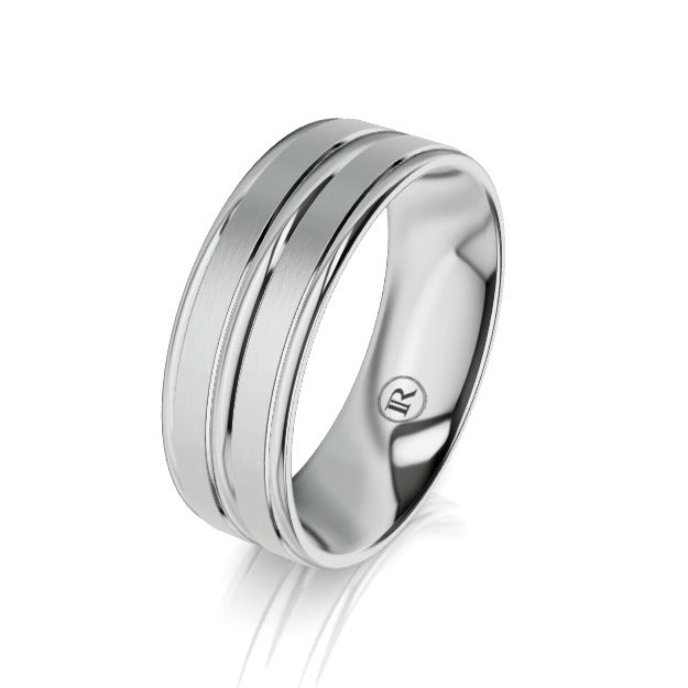 Grooved and Bevelled Palladium Wedding Ring