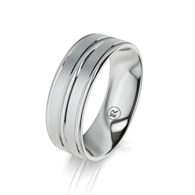 Grooved and Bevelled Palladium Wedding Ring