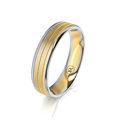 The Theodore White and Yellow Dual Gold Dual Grooved Mens Wedding Ring by Infinity