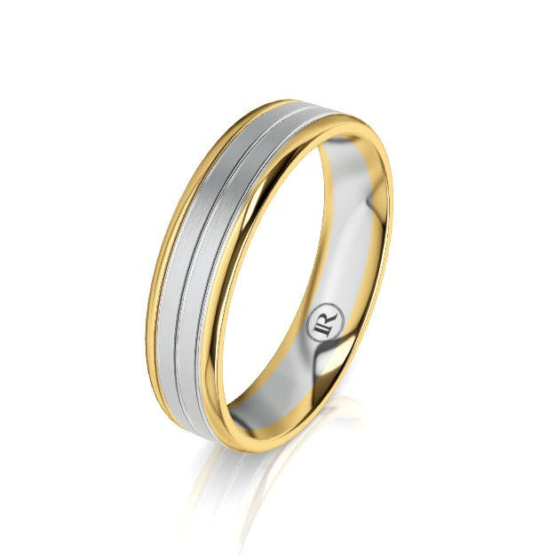The Theodore Yellow and White Gold Dual Grooved Mens Wedding Ring