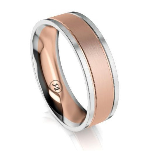 The Winchester Rose and White Gold Edged Mens Wedding Ring