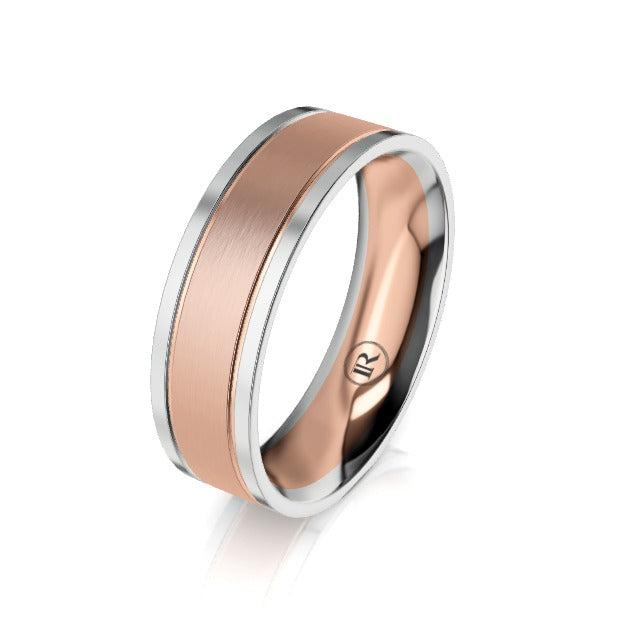 The Winchester Rose and White Gold Edged Mens Wedding Ring