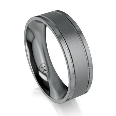 The Winchester Flat Dual Grooved Tantalum Wedding Ring