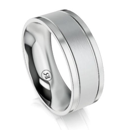 The Winchester Flat Edged Grooved Palladium Wedding Ring