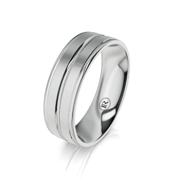 The Orion White Gold Grooved Wedding Ring by Infinity