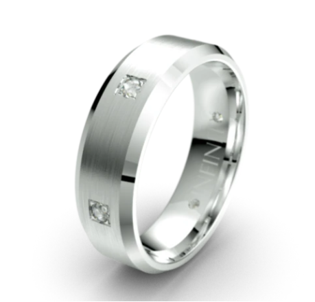 Bevelled Edge Brushed Centre Diamond Platinum Wedding Ring