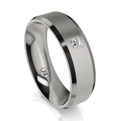 The Henry White Diamond Centre Bevelled Edge Titanium Wedding Ring