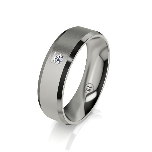 The Henry White Diamond Centre Bevelled Edge Titanium Wedding Ring