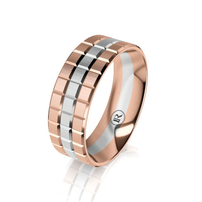 The Aspen Two Tone Rose & White Gold Notched Wedding Ring