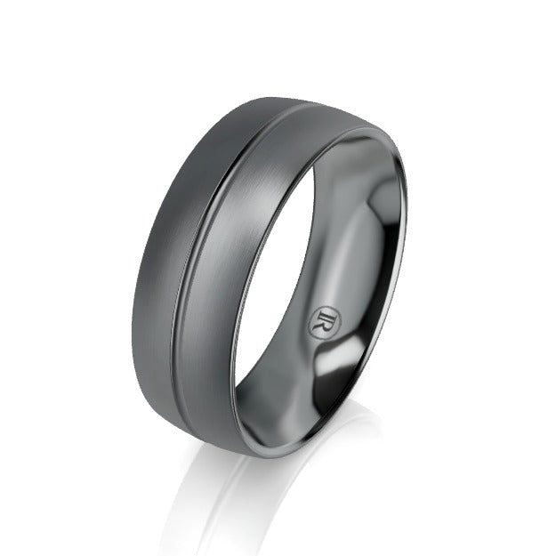 Brushed and Grooved Tantalum Wedding Ring