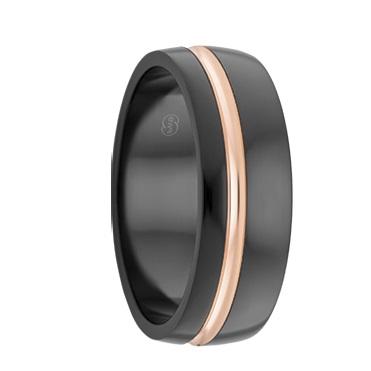 Custom Polished Black Zirconium and Rose Gold Stripe Ring (ZRJ4414)